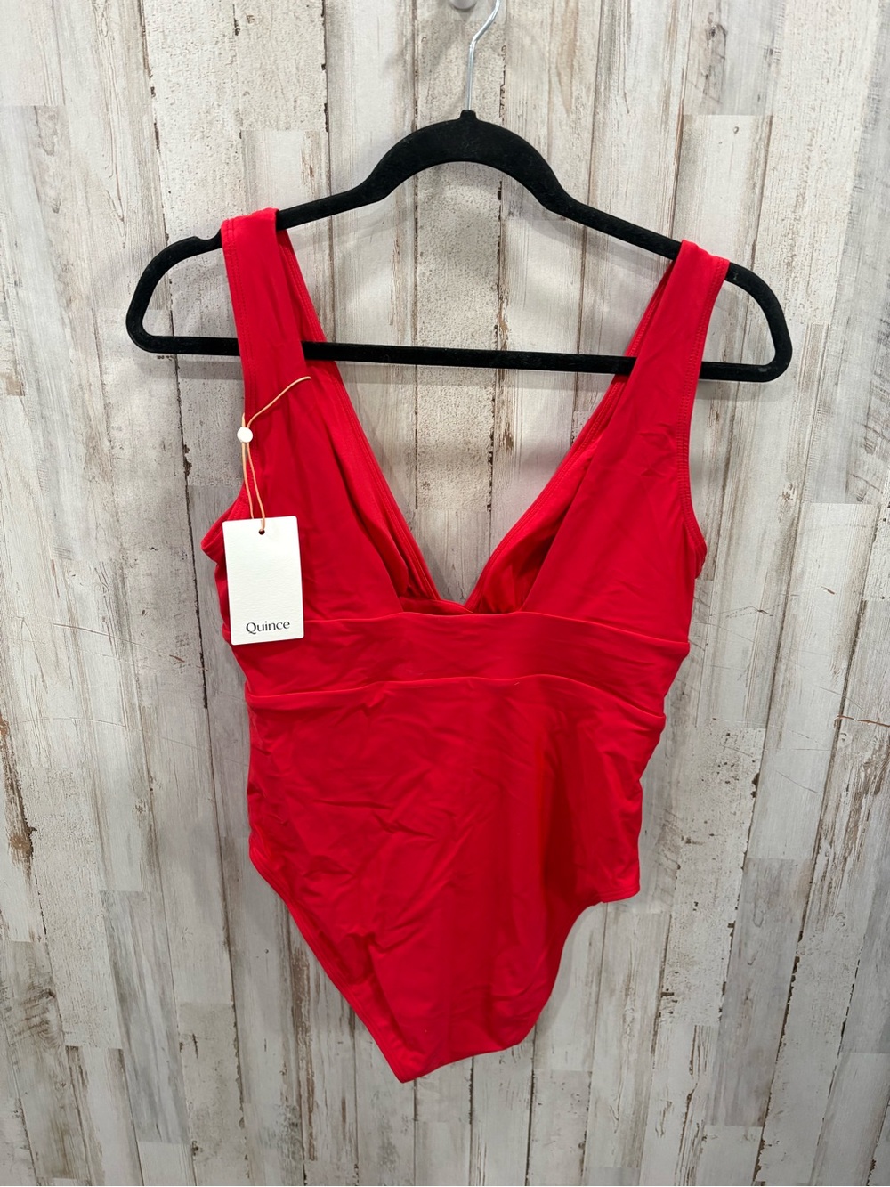 New Quince Italian Plunge One Piece Cherry Red Medium Vacay Cruise Resortwear - Picture 3 of 4